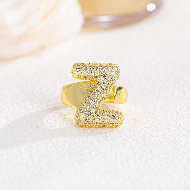 New 26 English letter rings fashionable chubby balloon letter rings with adjustable opening for women