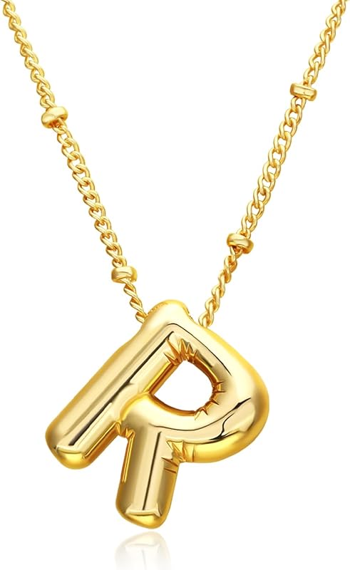 Christmas gifts&specials 18k Bubble Letter Necklace Gold for Women, Rhinestone Bubble Balloon Initial Necklace for Her, Charm Puff Letter Name Pendant Chunky Alphabet necklace