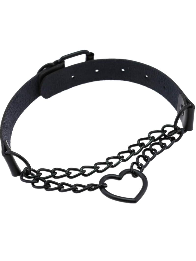 Punk Style Heart Design Choker, Fashionable PU Leather Chain Necklace for Party, Daily Clothing Decor, Trendy All-match & Exquisite Jewelry for Birthday Gift