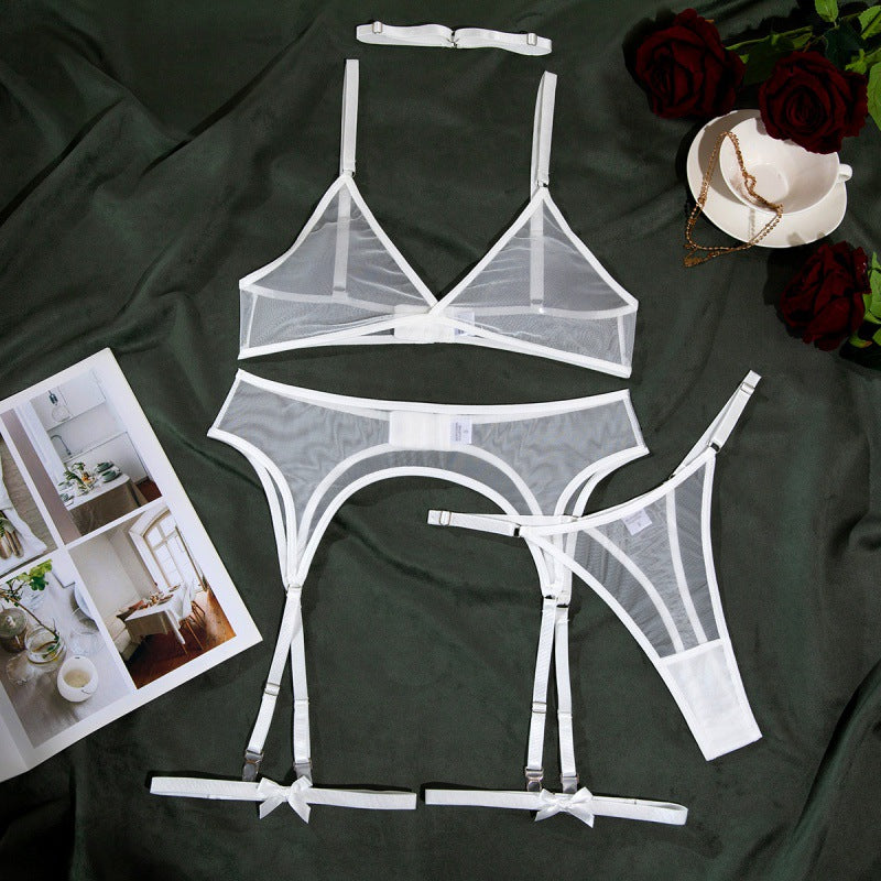 New Arrival Sexy Netted Bra Set with Bow and No-Underwire - 5-Piece with Cape for Women | Perfect for Date Night