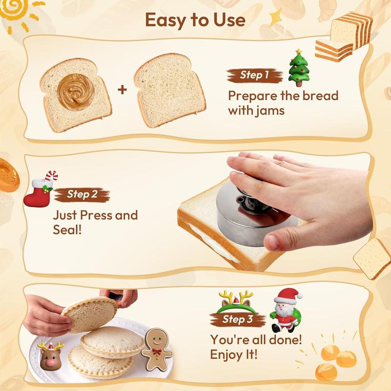 Sandwich Cutter, Sandwich Cutter and Sealer, Sandwich Maker,Uncrustables Peanut Butter and Jelly Sandwiches Tool/PBJ Cutter, Uncrustable Sandwich Maker for Kids, for Thanksgiving/Christmas Day