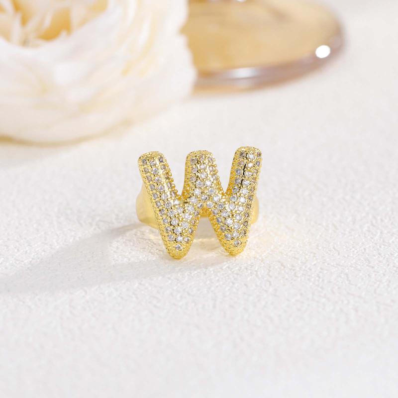 New 26 English letter rings fashionable chubby balloon letter rings with adjustable opening for women