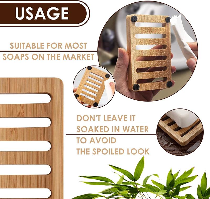 Bamboo Soap Holder for Shower Wall - 2Pcs Wooden Soap Dish for Shower - Kitchen Soap Tray Dish Soap Holder
