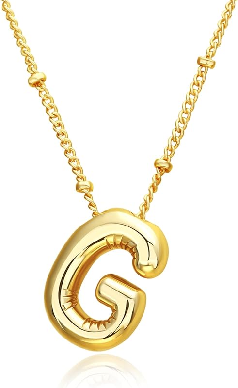 Christmas gifts&specials 18k Bubble Letter Necklace Gold for Women, Rhinestone Bubble Balloon Initial Necklace for Her, Charm Puff Letter Name Pendant Chunky Alphabet necklace