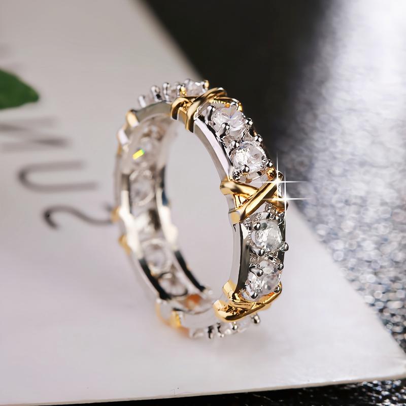 3 Colors Moissanite Synthetic Ring Eternity Band X Cross Colorful Ring 18K Gold Plated Hypoallergenic D Color VVS1 Clarity Environmental Black Friday 2024 Deals for Christmas Men Women Birthday Gift Hiphop Engagement Wedding Environmental R026 A0 T0