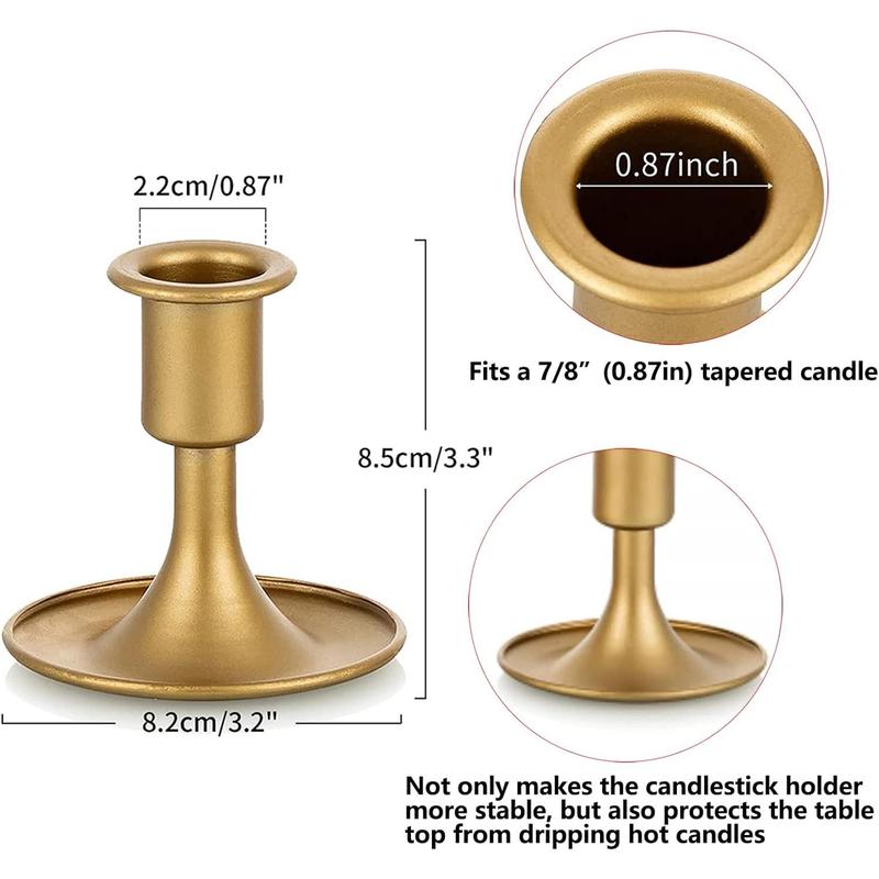 Gold Taper Candle Holder Set of 2, Candles Sticks for Wedding Centerpieces Christmas Birthday Party Holiday Dining Table Decor Home Gifts Interior