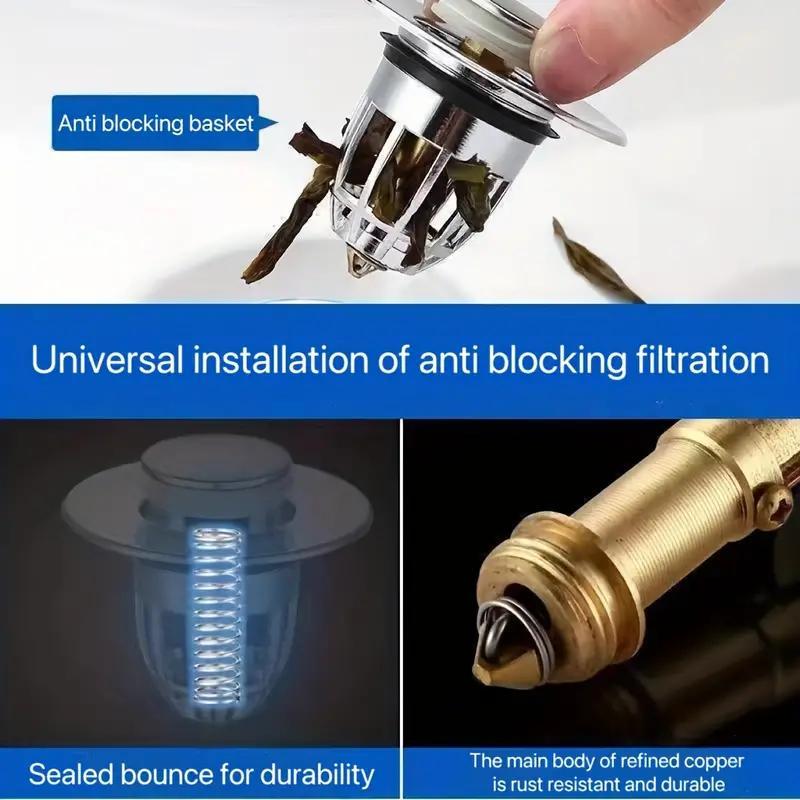 Round Bathroom Drain Stopper, Universal Bathroom Sink Plug, Anti-clog Drain Stopper, Press Type Bath Tub Plug, Bathroom Supplies