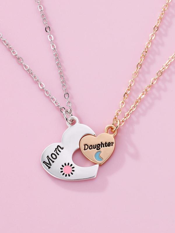 Women's Elegant Heart Charm Pendant Necklaces, 2 Counts/set Fashion Matching Necklaces for Mother & Daughter for Party, Daily Decor, Trendy All-match Exquisite Jewelry As Birthday Gift