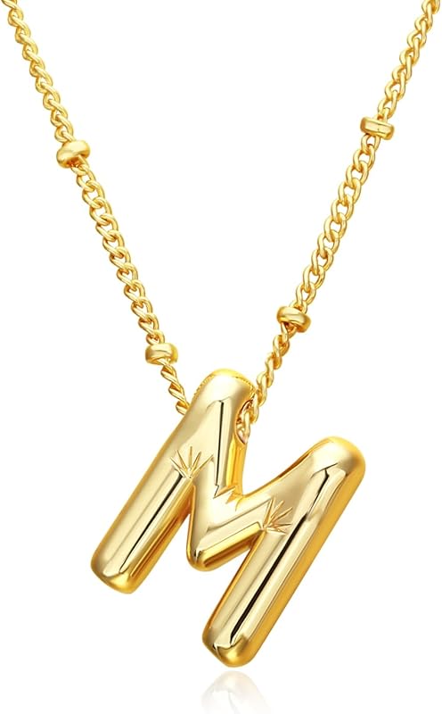 Christmas gifts&specials 18k Bubble Letter Necklace Gold for Women, Rhinestone Bubble Balloon Initial Necklace for Her, Charm Puff Letter Name Pendant Chunky Alphabet necklace