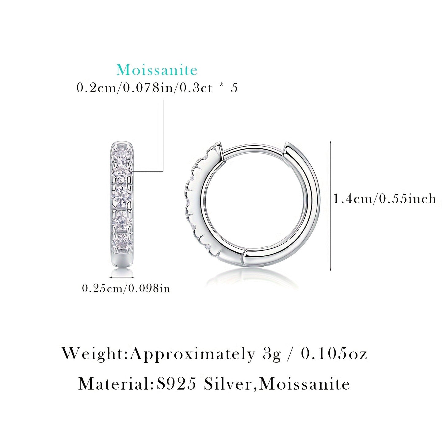 925 Silver Earrings Moissanite Ear Ring