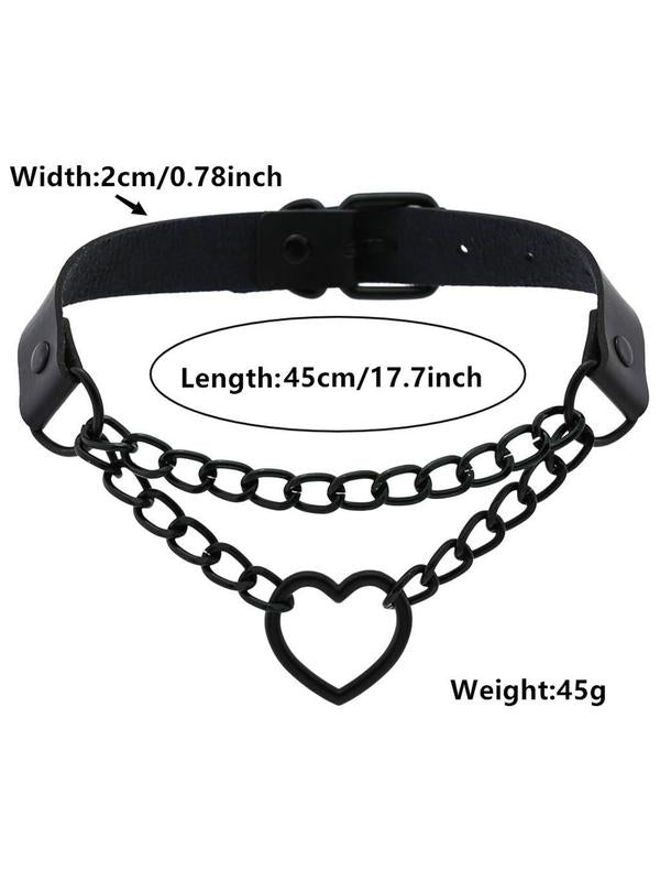 Punk Style Heart Design Choker, Fashionable PU Leather Chain Necklace for Party, Daily Clothing Decor, Trendy All-match & Exquisite Jewelry for Birthday Gift