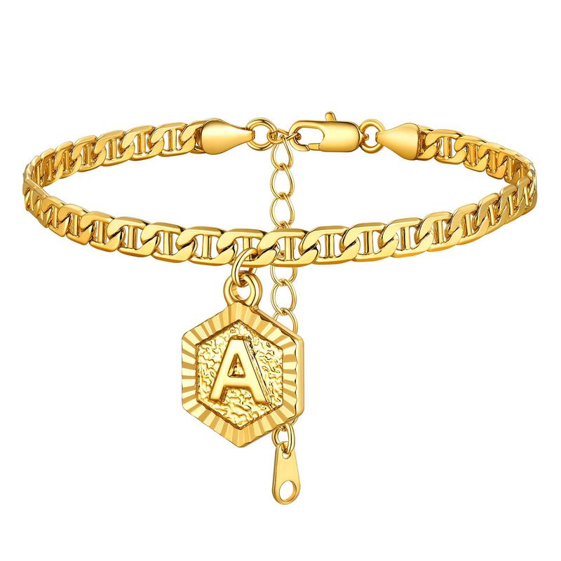 Initial 26 Letters A-Z Anklet Gold-plated 5mm Chain Anklets Bracelet with Letters Mariner Chain Figaro Chain Anklet Adjustable For Women Men Girlfriend Bubble Letter