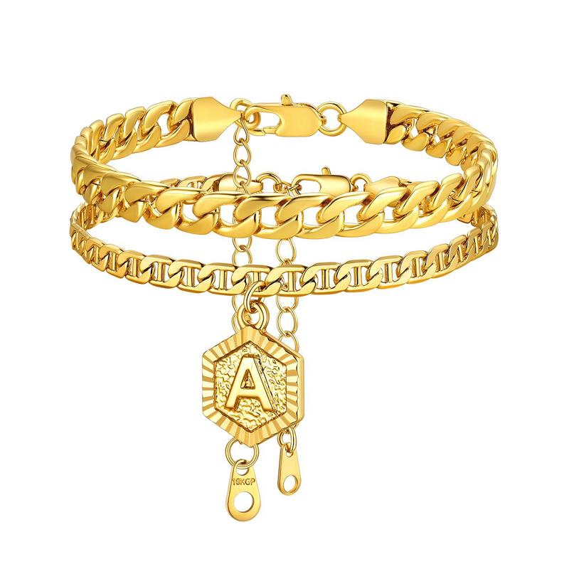 Initial 26 Letters A-Z Anklet Gold-plated 5mm Chain Anklets Bracelet with Letters Mariner Chain Figaro Chain Anklet Adjustable For Women Men Girlfriend Bubble Letter