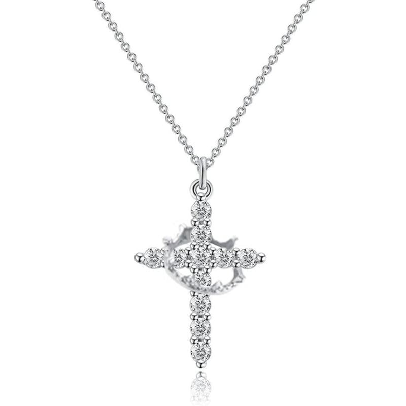 Crown cross/Cross Necklace 14k Gold Plated Double Cross Pendant CZ,Cubic Zirconia Cross Necklaces for Women Men Boy Jewelry Birthday Dainty Gifts Crown cross