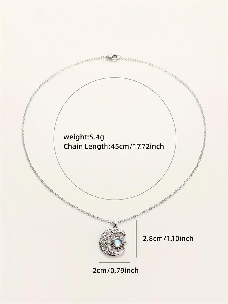 Women's Hollow Out Moon & Sun Design Pendant Necklace, Inlaid Artificial Gemstone, Elegant Necklace for Party, Daily Decor For, Exquisite Jewelry for Gift