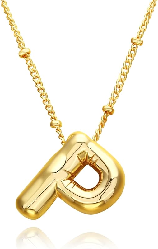 Christmas gifts&specials 18k Bubble Letter Necklace Gold for Women, Rhinestone Bubble Balloon Initial Necklace for Her, Charm Puff Letter Name Pendant Chunky Alphabet necklace