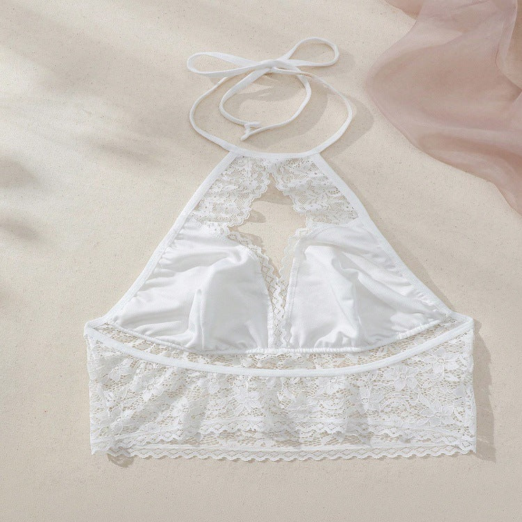 Sexy Women's Lace Deep V Bra with Hollow Out Back, Neck-Hanging, and See-Through Innerwear for Couples | Valentine's Day Gift