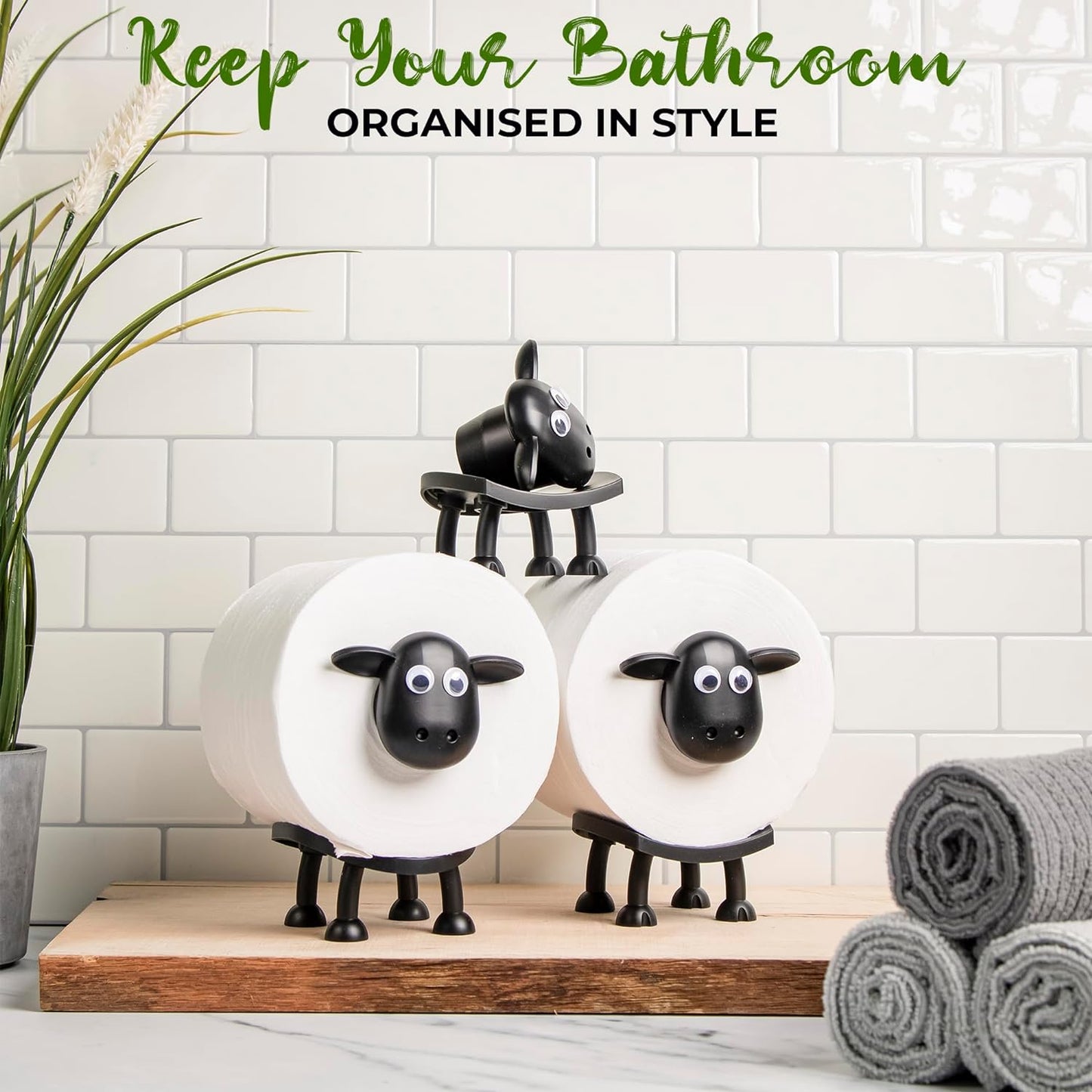 sheep toilet roll holder-funny toilet paper holder free standing bathroom set-3D printed black sheep loo roll holder-hilarious tissue paper roll storage