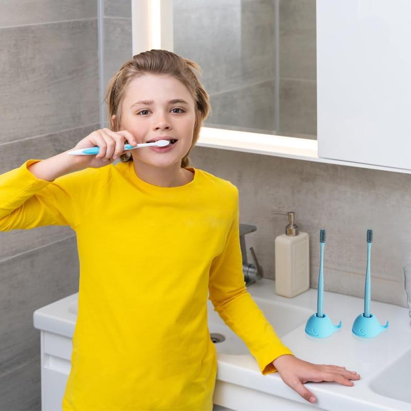Toothbrush Holders for Bathrooms, 2-Pack Cute Mini Silicone Whale Tooth Brush Organizer, Tooth Brushing Holder for Bathroom Countertop, Baby Blue