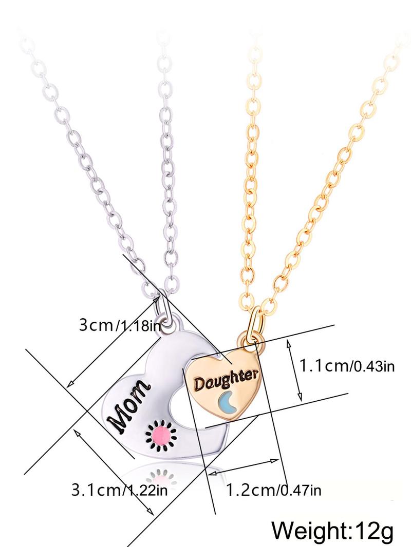 Women's Elegant Heart Charm Pendant Necklaces, 2 Counts/set Fashion Matching Necklaces for Mother & Daughter for Party, Daily Decor, Trendy All-match Exquisite Jewelry As Birthday Gift