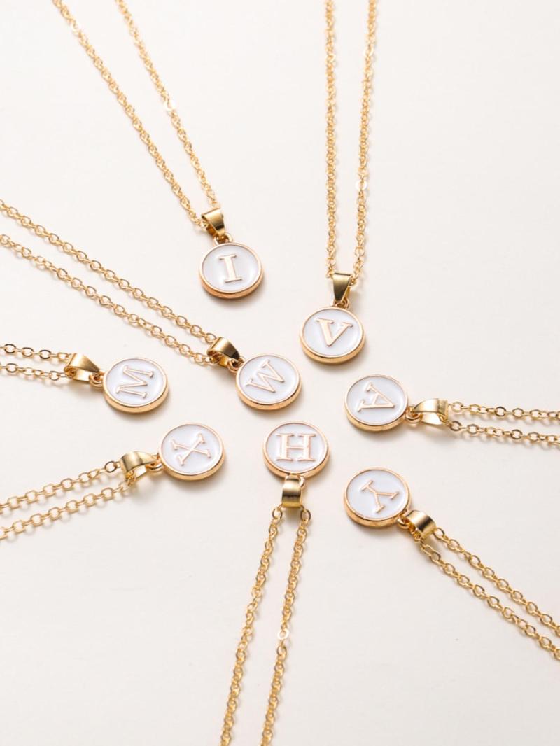 Summer Letter Round Charm Necklace As Gift, Trendy Matching Necklace, Vintage Jewelry, Y2K Fall Accessories for I Love My Boyfriend & Girlfriend