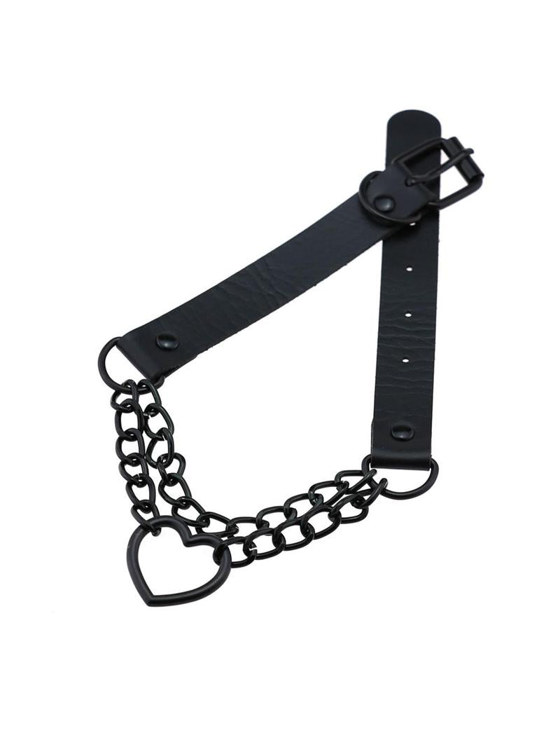 Punk Style Heart Design Choker, Fashionable PU Leather Chain Necklace for Party, Daily Clothing Decor, Trendy All-match & Exquisite Jewelry for Birthday Gift