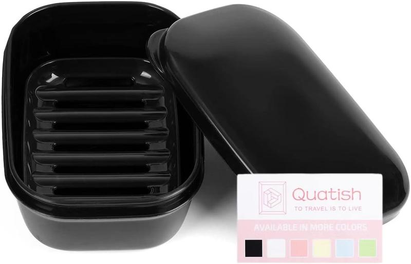 Quatish Leakproof Soap Holder 1 Pack, Travel Soap Container with Lid, Travel Size Toiletries, Portable Bar Soap Holder, Soap Box, Soap Dish for Traveling, Camping, Gym, Bathroom, Black