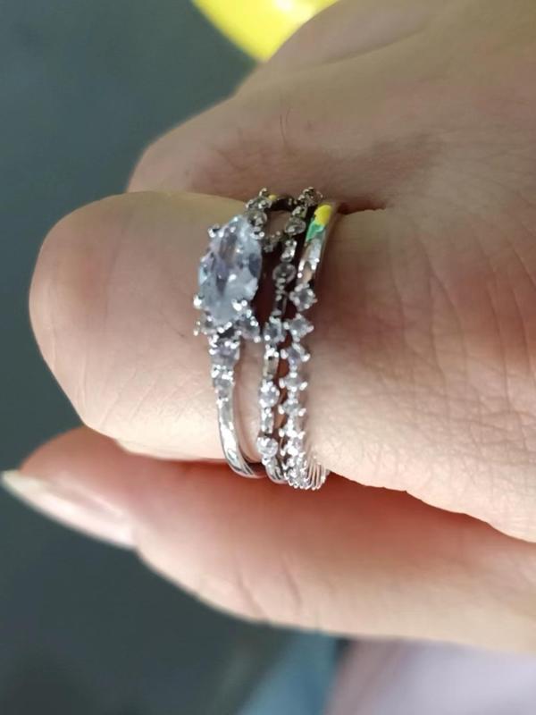 Women's Elegant Rhinestone Decor Promise Stack Rings, 3pcs/set Trendy Exquisite Engagement Rings, Chic Fashionable Jewelry As Gift for Women and Girls, for Fall Fall Sets