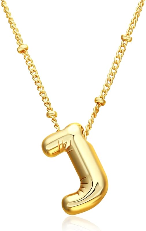 Christmas gifts&specials 18k Bubble Letter Necklace Gold for Women, Rhinestone Bubble Balloon Initial Necklace for Her, Charm Puff Letter Name Pendant Chunky Alphabet necklace