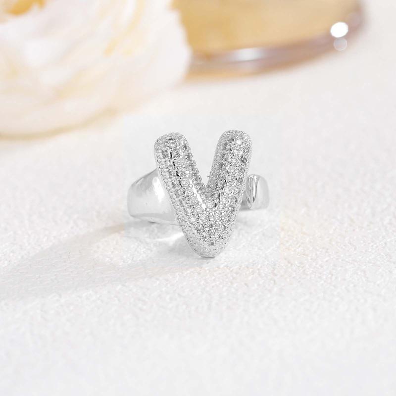 New 26 English letter rings fashionable chubby balloon letter rings with adjustable opening for women