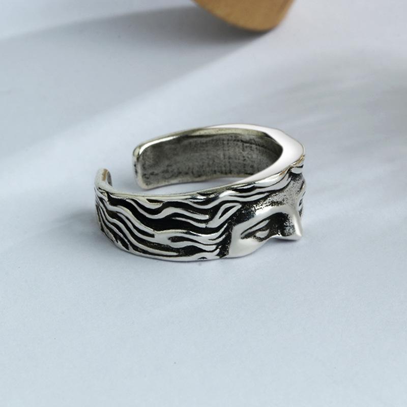 Half face ring, fashionable personalized ring sculpture, fashionable open couple ring