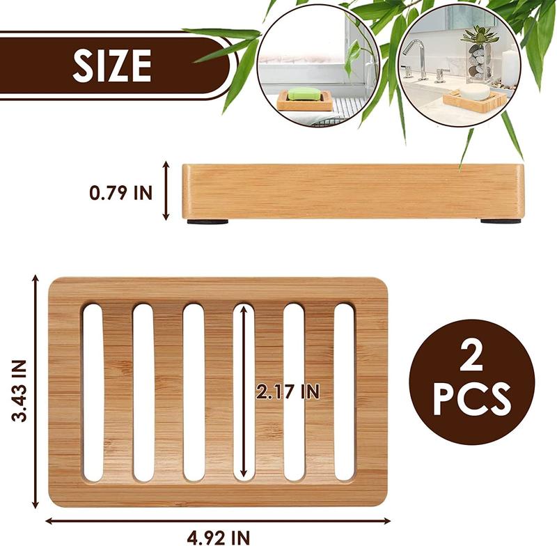 Bamboo Soap Holder for Shower Wall - 2Pcs Wooden Soap Dish for Shower - Kitchen Soap Tray Dish Soap Holder