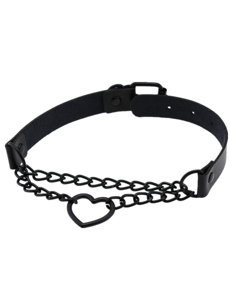Punk Style Heart Design Choker, Fashionable PU Leather Chain Necklace for Party, Daily Clothing Decor, Trendy All-match & Exquisite Jewelry for Birthday Gift