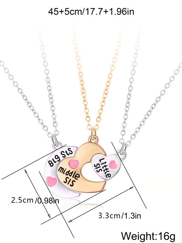 Women's Elegant Heart Charm Pendant Necklaces, 2 Counts/set Fashion Matching Necklaces for Mother & Daughter for Party, Daily Decor, Trendy All-match Exquisite Jewelry As Birthday Gift