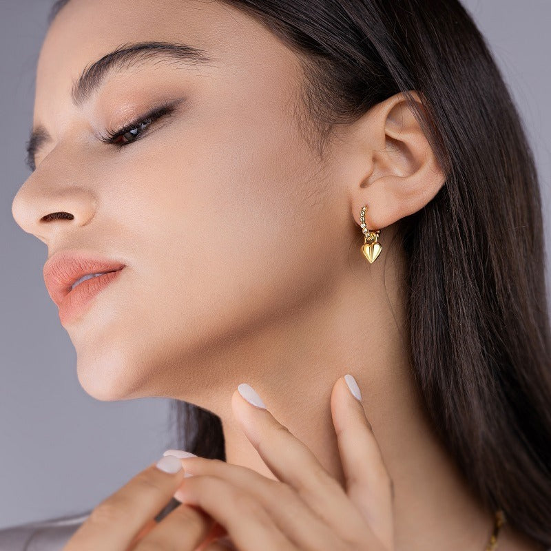 Heart-Shaped Moissanite Earrings for Women High-End Ins Style Gold Hoop S925 Silver Earrings
