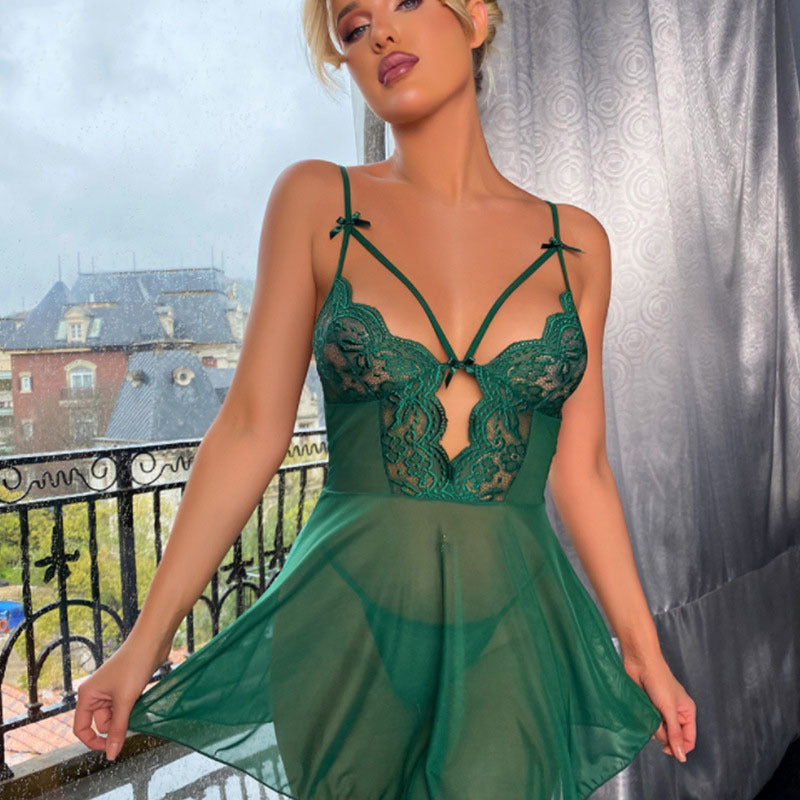 Sexy Women's Sheer Netted Deep V Suspender Nightgown - Perfect for Couples | Valentine's Day Gift
