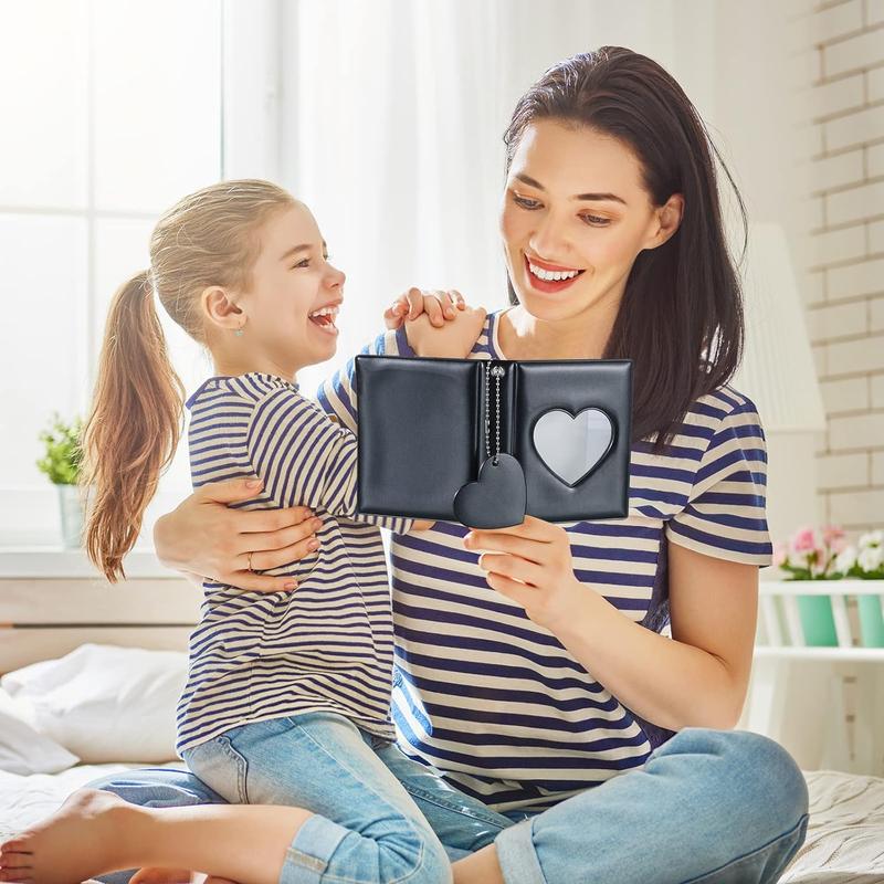 3" Mini Photo Album, Kpop Photocard Holder Book 32 Pockets, Photocard with Mirror-Like Photocard Binder, Love Heart Pendant Decor Gift Hollow
