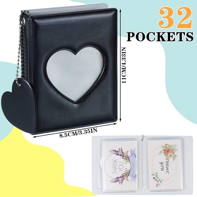 3" Mini Photo Album, Kpop Photocard Holder Book 32 Pockets, Photocard with Mirror-Like Photocard Binder, Love Heart Pendant Decor Gift Hollow