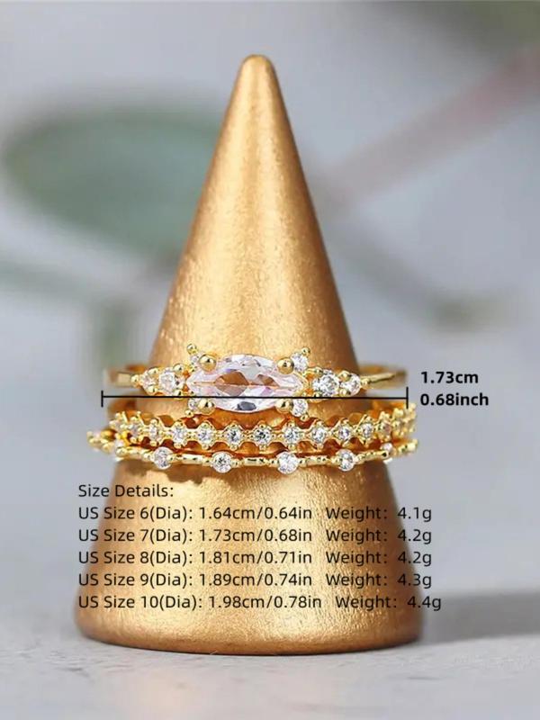 Women's Elegant Rhinestone Decor Promise Stack Rings, 3pcs/set Trendy Exquisite Engagement Rings, Chic Fashionable Jewelry As Gift for Women and Girls, for Fall Fall Sets