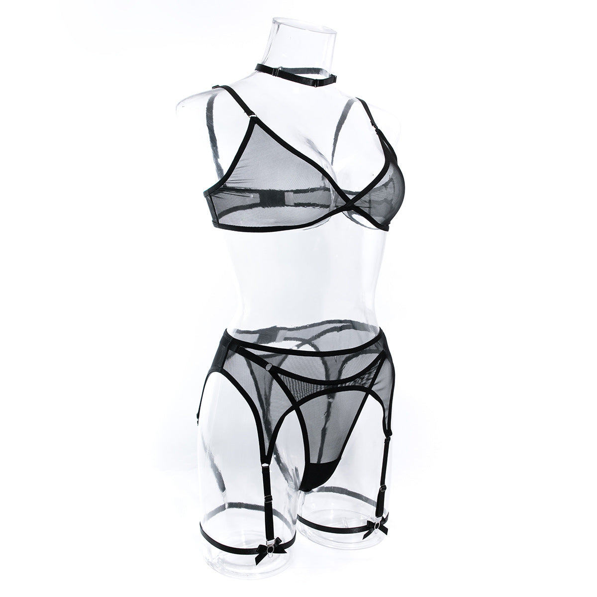 New Arrival Sexy Netted Bra Set with Bow and No-Underwire - 5-Piece with Cape for Women | Perfect for Date Night