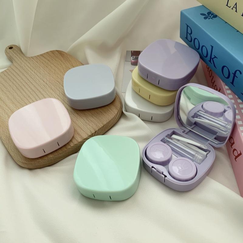 Style Simple Fashion Invisible Glasses Box Couple Box Nursing Beauty Pupil Box Solid Color Portable Cosmetic Contact Lenses Storage Box
