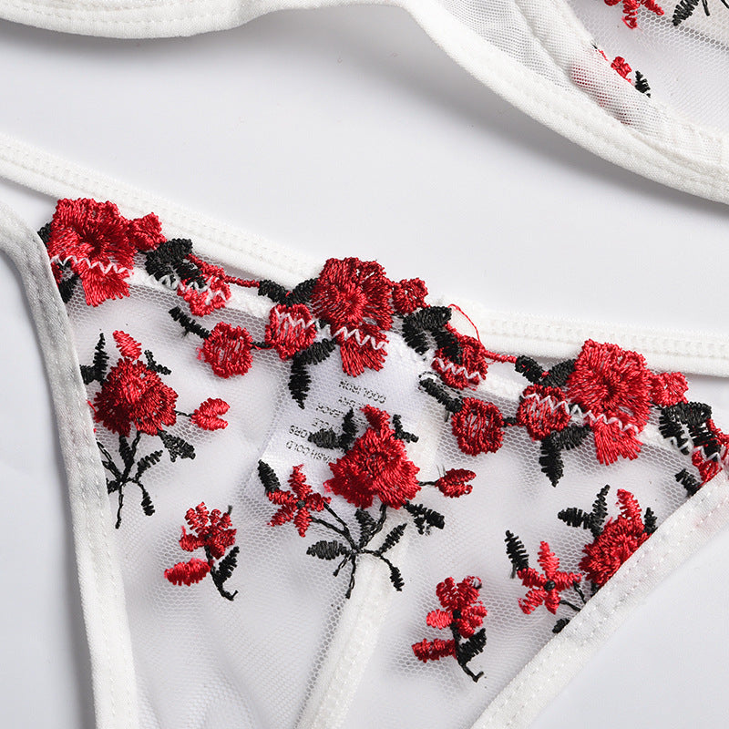 New Arrival - Sexy Sheer Women's Lingerie Set with Flower Embroidery, Elastic Design, Perfect for Romance