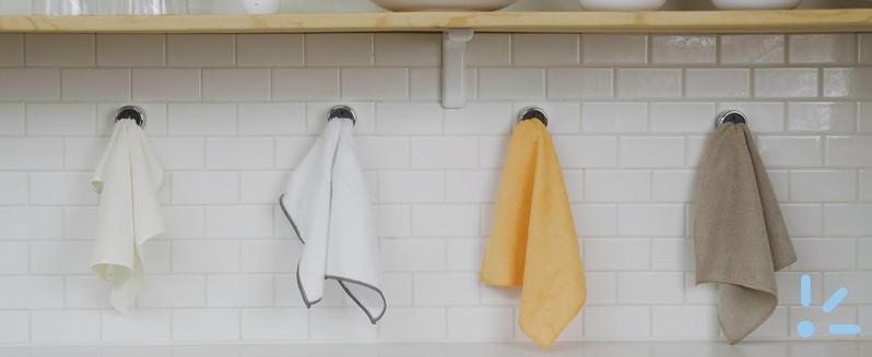 Round Adhesive Push Towel Hooks for Kitchen, Hand and Dish Towels, Grey, 4 Pack Organiser