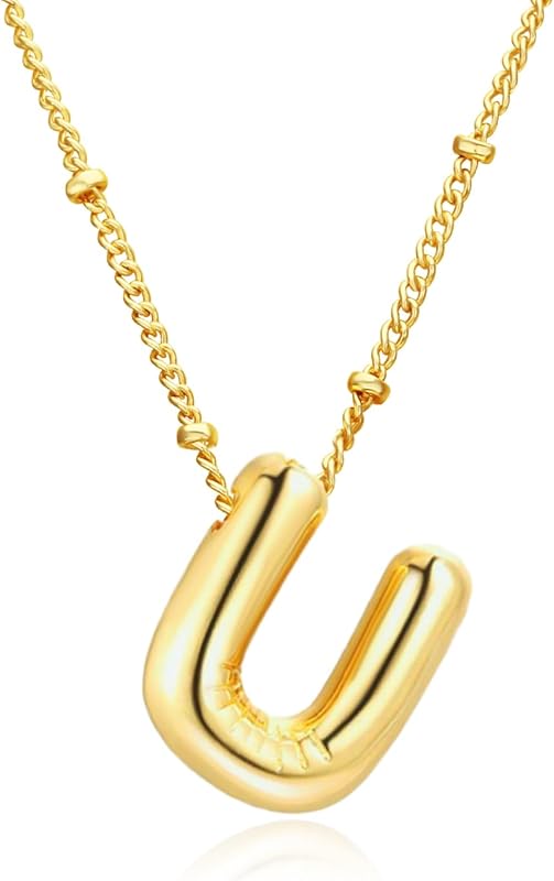 Christmas gifts&specials 18k Bubble Letter Necklace Gold for Women, Rhinestone Bubble Balloon Initial Necklace for Her, Charm Puff Letter Name Pendant Chunky Alphabet necklace