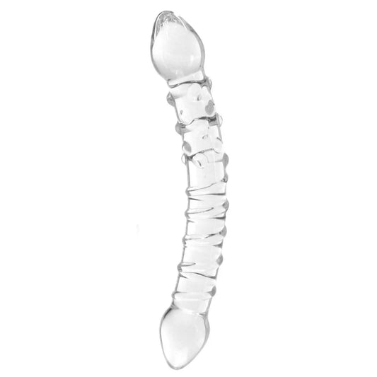 gläs Double Trouble Ridged Glass Dildo