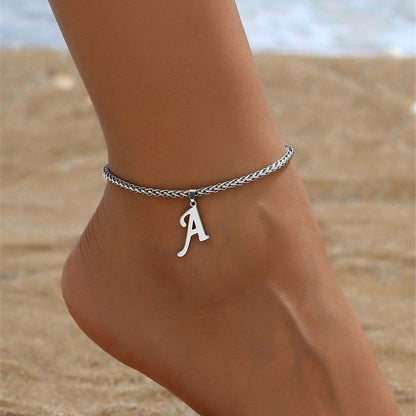 Summer Outfits 2024 Letter & Wheat Chain Anklet for Women & Man, Stainless Steel Jewelry for Party, Beach, Daily Clothing Decor, Trendy All-match & Exquisite Jewelry for Birthday Gift