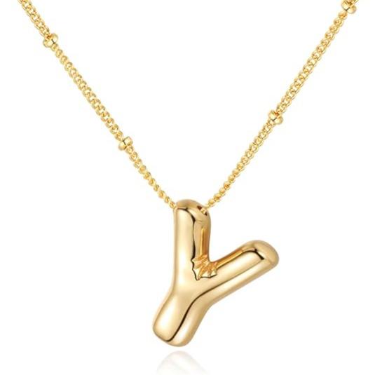 Letter Necklace Balloon Initial Necklaces for Women Girls Dainty Alphabet Pendant   Puffy Name Personalized Jewelry Gift Fashion Personality Jewelry For Girls Plated Gold Bubble Letter Necklace