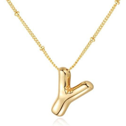 Letter Necklace Balloon Initial Necklaces for Women Girls Dainty Alphabet Pendant   Puffy Name Personalized Jewelry Gift Fashion Personality Jewelry For Girls Plated Gold Bubble Letter Necklace