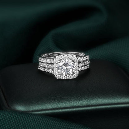 1.5 CT Round Cut Classic Three-in-One 3 Pieces Set Halo Wedding Engagement Promise Eternity Ring for Women R-0969