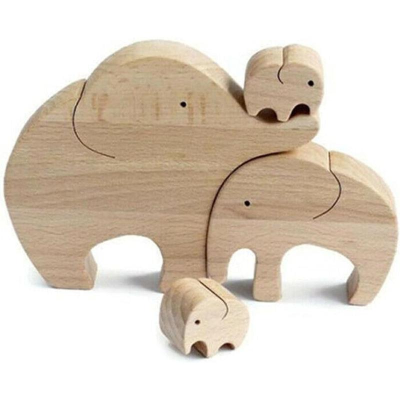 ASkinds 1Set Wooden Elephant Family Ornament Desktop Elephant Mother Child Decoration Elephants Collectible Figurines for Home Office Bedroom Living Room